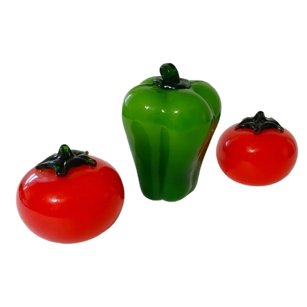 3 Art Glass Vegetable Figures Paperweight‎ Veggie Decor Red Green Handblown Vtg - Picture 15 of 15